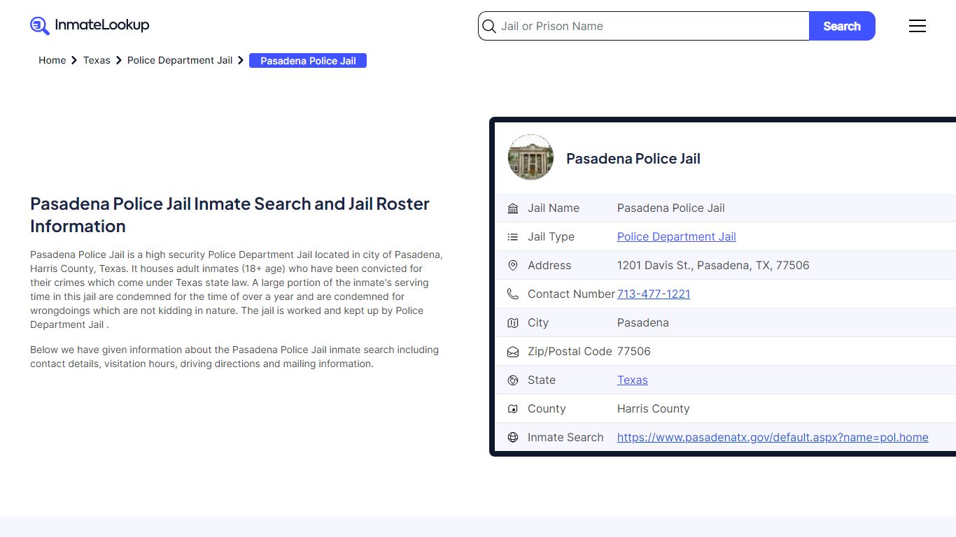 Pasadena Police Jail Inmate Search - Pasadena Texas - Inmate Lookup