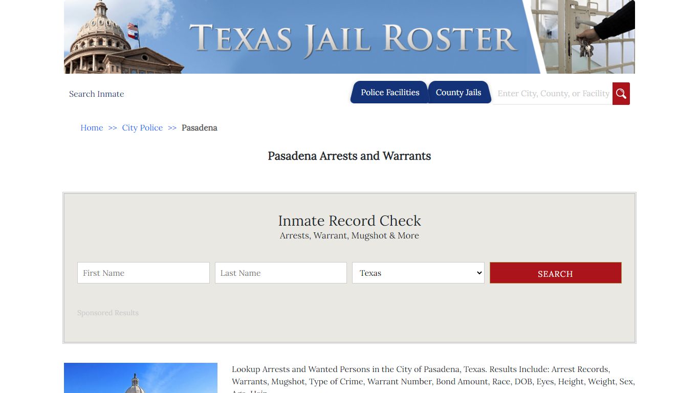 Pasadena Arrests and Warrants | Jail Roster Search