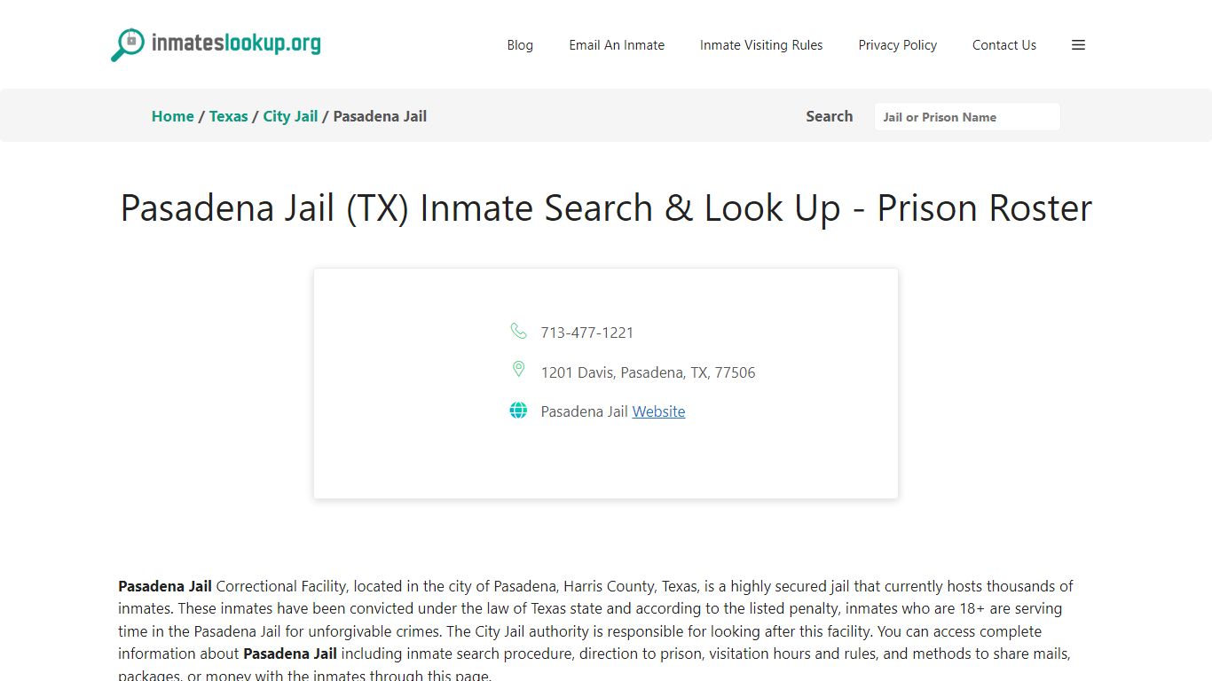 Pasadena Jail (TX) Inmate Search & Look Up - Prison Roster